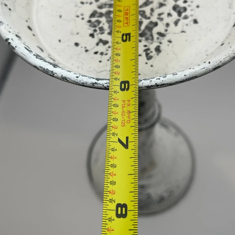 12in Cream Distressed Metal Pillar Candle Holder Shabby Chic Farmhouse Pedestal
